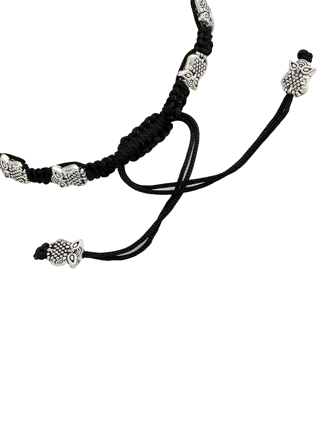 El Regalo 1 PC Boho Macrame Adjustable Oxidized German Silver Bead Nazabattu Anklet for Girls & Women- 1 Leg Bohemian Tribal Thread Anklet (Owl Nazarbattu Anklet)