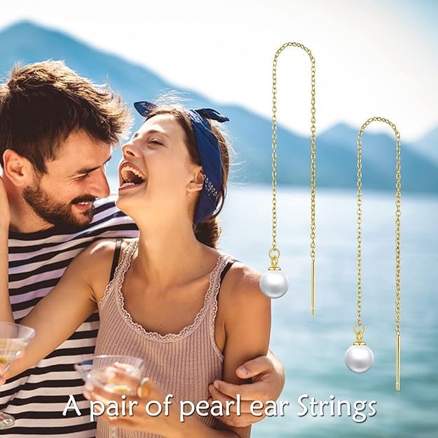 El Regalo Vintage Style Pearl Earrings for Girls & Women | Classic & Elegant | Available in Studs, Hooks, Threaders | Timeless Jewelry (Golden Pearl Threader)