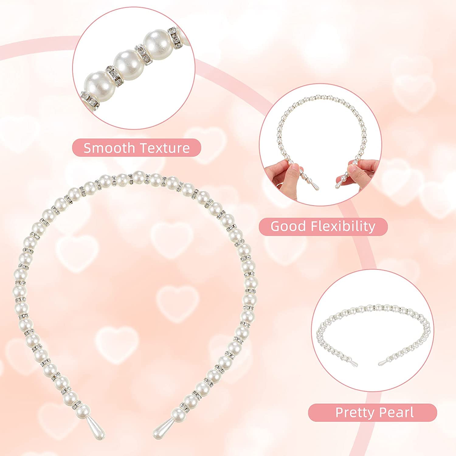 El Regalo 2 PCs Pearl Beads Hair Band Headband for Kids, Girls and women | Bridal Fancy Wedding Party Pearls Hairbands (Option- 2)