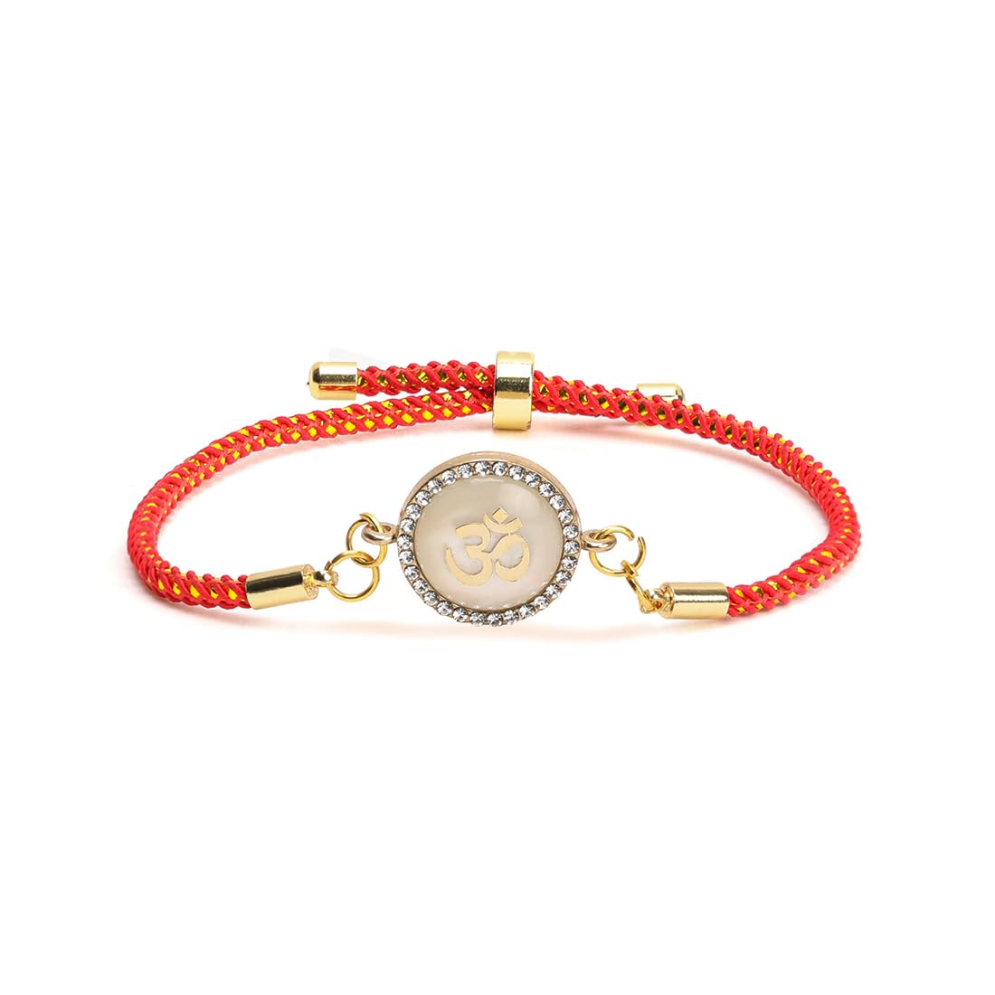 El Regalo 2PCs Designer OM & Ganesha Zircon Red Bracelet Rakhis for Brother/Bhabhi- Auspicious OM & Ganesha Rakhi Combo - Comes with Message Card, Roli-Chawal & Rakhi Box