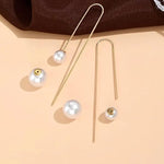 El Regalo Elegant Pearl Drop Threader Earrings for Women & Girls | Gold Long Wire Hook Double Pearls Earrings | Minimalist Jewelry for Office, Party, Wedding, Festivals