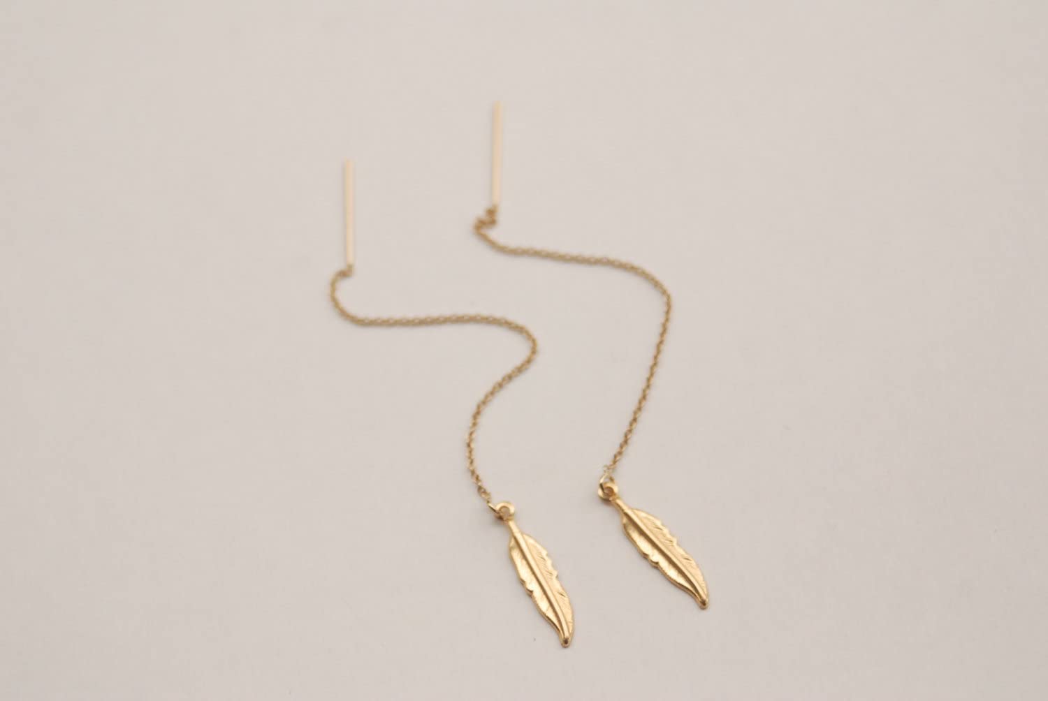 El Regalo Gold Plated Plated Minimalist Long Thin Tassel Elegant Threader Dangle Chain Earrings for Girls & Women (Golden Leaf Threader)