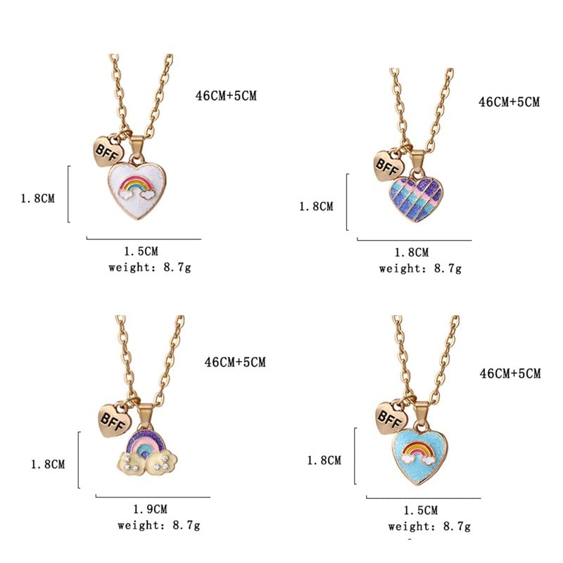 El Regalo Girls 2 Pcs Best-Friend (Bf) Pendant Necklace Set For Besties/Sisters/Best Friends- Clouds/Star/Mermaid Heart/Unicorns Necklaces (Bff Rainbow Heart - 1)