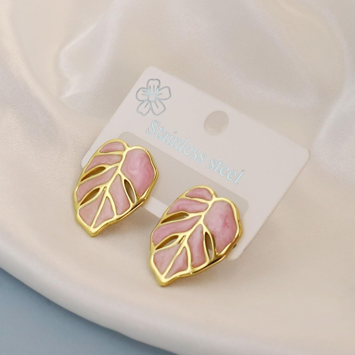 El Regalo 1Pair Stainless Steel Anti-Tarnish Pink Enamel Earrings for Girls & Women | Trendy & Cute Leaf, Bow, Ribbon, Strawberry & Butterfly Stud Earrings (Butterfly)