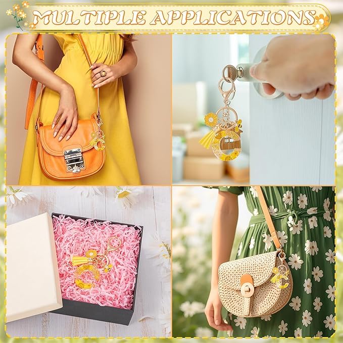 El Regalo Personalized Name Initials Natural Flowers & Bee Charm Keychain - Custom Letter Keyring with Daisy Flower & Honey Bee Pendant, Purse, Bag, Backpack Accessory (Letter C)