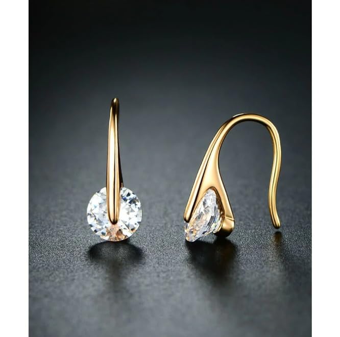 El Regalo Minimalist Gold Plated Cubic Zirconia Drop Earrings for Women & Girls | Modern & Luxurious Crystal Dangle Hook Earrings | Classy Fashion Jewellery Gift