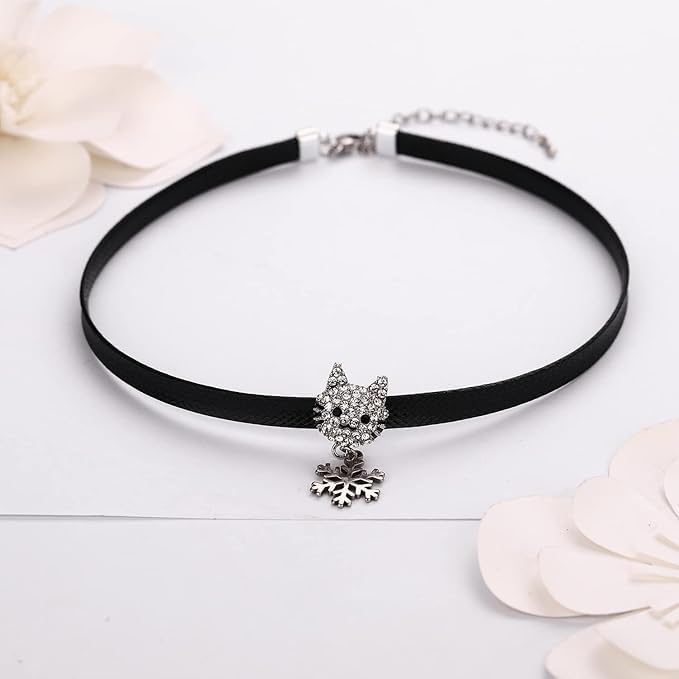 El Regalo Elegant Pendant Choker Necklace for Girls & Women- Stylish CZ Heart, Pearl, Cat, Bee & Flower Pendant Necklace (CZ Cat Snowflake)