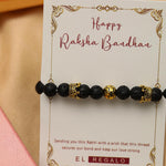 El Regalo 1 PC Natural Lava Stones Crown, Football Charm Rakhi for Brother/Bhai- Designer Handcrafted Natural Stones Sports Charms Rakhi with Roli-Chawal Shagun, Rakhi Message Card in Rakhi Gift Box