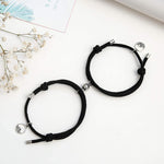 El Regalo 2 PCs Magnetic Couple Charm Bracelets Set for Best Friend- Mutual Attraction Magnet Matching Bracelets Rope Braided Bracelet Set for His Her Couples BFF Friendship Jewelry (2 PCs Black Set)