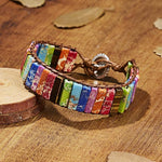 El Regalo Tibetan 7 Chakra Stone Bracelet Natural Assorted Gemstone Tube Beaded Braided Bracelet (Round)