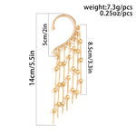 El Regalo Long Tassel Elf Ear Cuff Earrings for Women - Non Piercing Crawler Ear Wrap Bollywood Chandelier Dangle Earrings - Fairy Star & Spike Ear Clips (Stars Tassel)