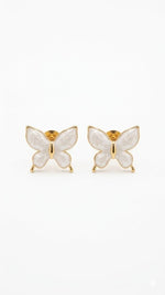 El Regalo Luxurious Oil Drip Stainless Steel Butterfly Stud Earrings for Women & Girls - Minimalist 18K Gold Plated Aesthetic Enamel Butterfly Jewelry for Daily, Party & Gifting (White)