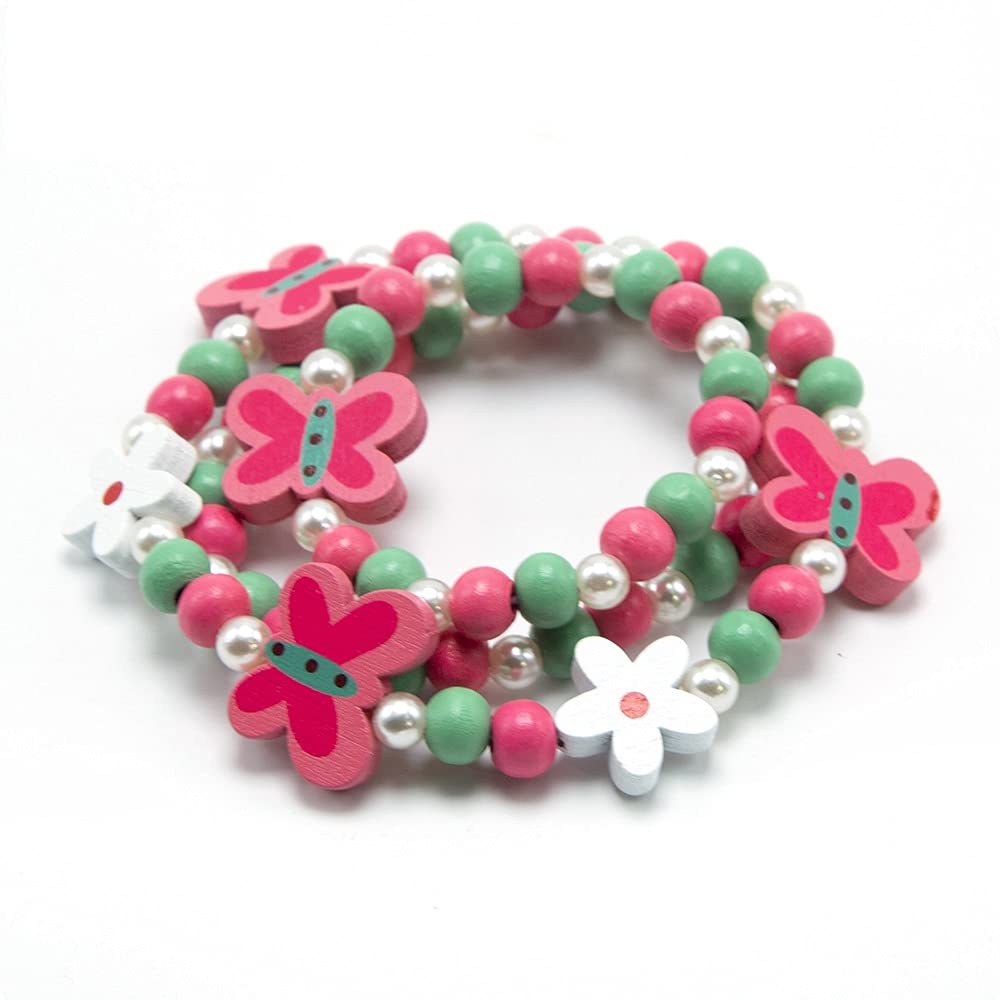 El Regalo Kids/Toddlers/Girls Wooden Beads Handmade Necklace & Bracelet Jewelry Sets (1 Necklace & 1 Bracelet): Kids Princess Jewelry Set (Butterfly Kids Jewelry Set)