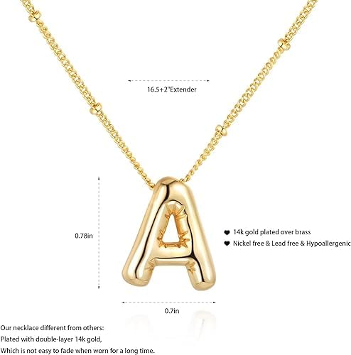 El Regalo Stainless Steel Bubble Letter- Balloon Initial Necklaces for Women Girls/Dainty Alphabet Pendant 14K Gold Plated Puffy Name Personalized Jewelry Gift (A Gold)