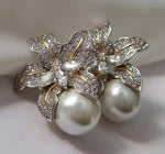 El Regalo Womens Gorgeous Flower Imitation Pearl Earrings- Vintage, Elegant Flower Pearl Inlaid Sparkling CZ Stone Fashion Wedding Jewelry