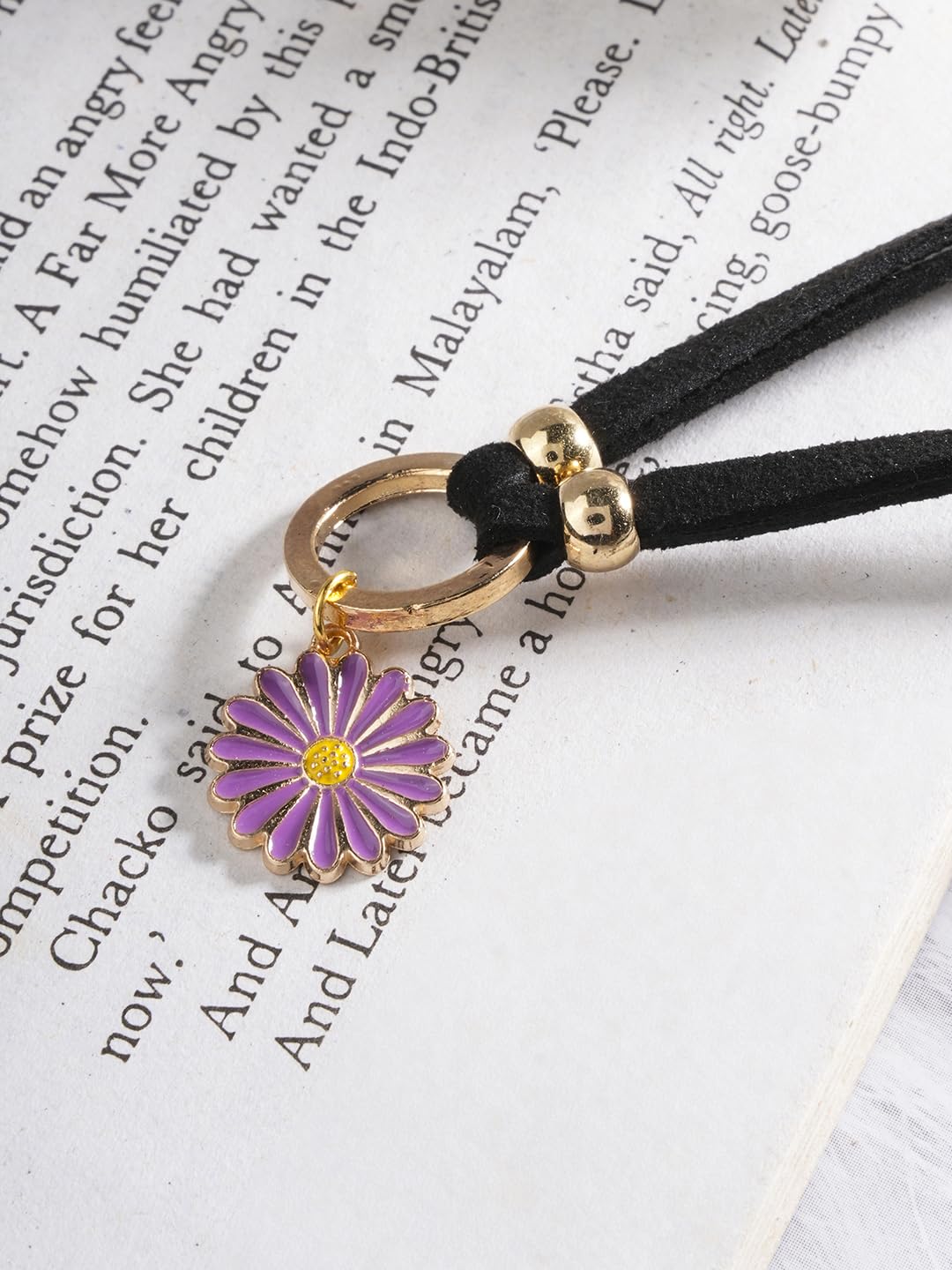 El Regalo 1PC Cute & Fancy Black Faux Choker Collar Necklace with Charms for Girls & Women (Purple Daisy Flower Choker)