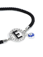 El Regalo Name Initials Evil Eye Bracelet Rakhi for Brother- Name Letter CZ Rakhi with Roli Chawal, Message Card in Rakshabandhan Box for Bhai (Black-E)