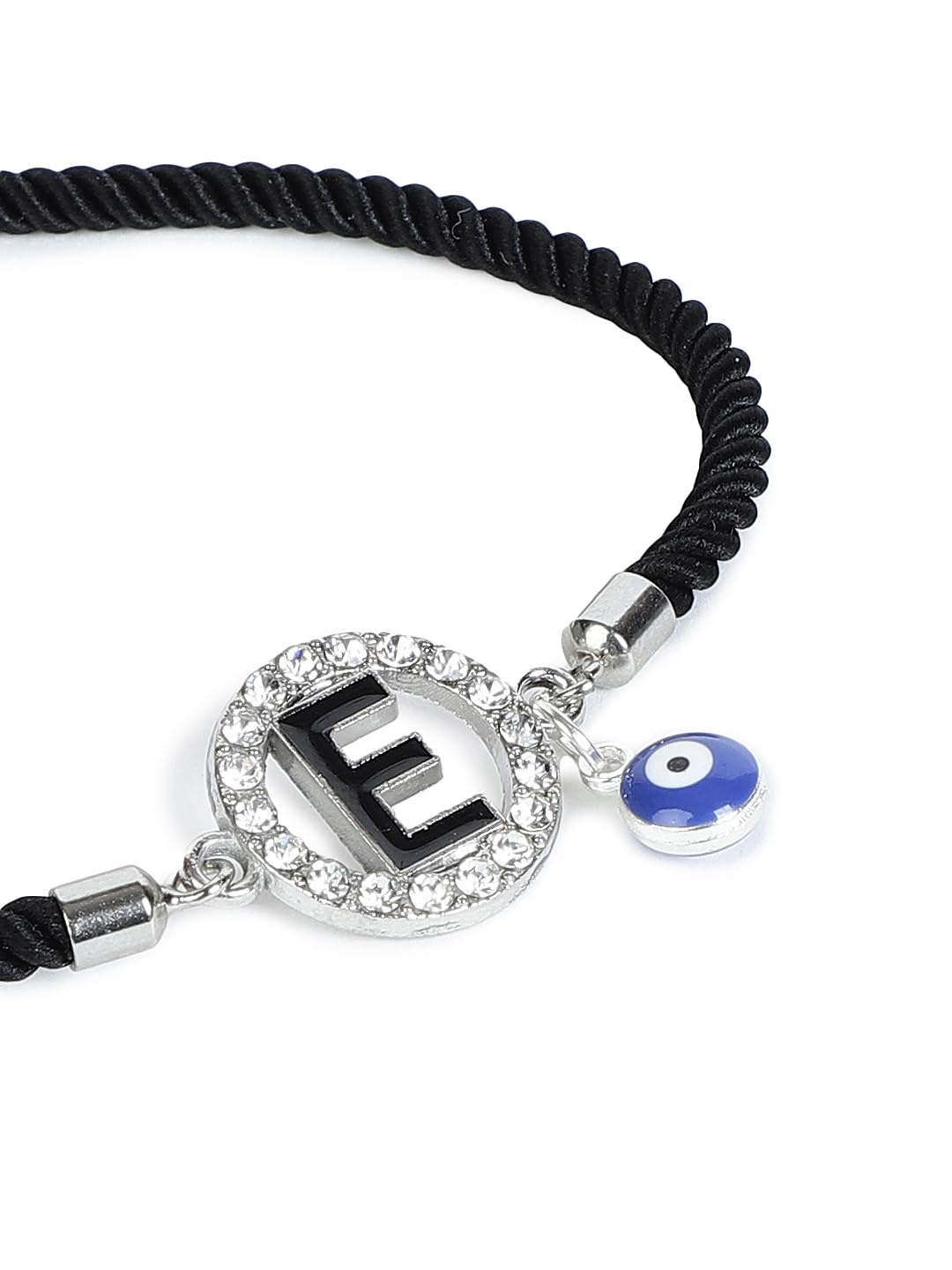 El Regalo Name Initials Evil Eye Bracelet Rakhi for Brother- Name Letter CZ Rakhi with Roli Chawal, Message Card in Rakshabandhan Box for Bhai (Black-E)