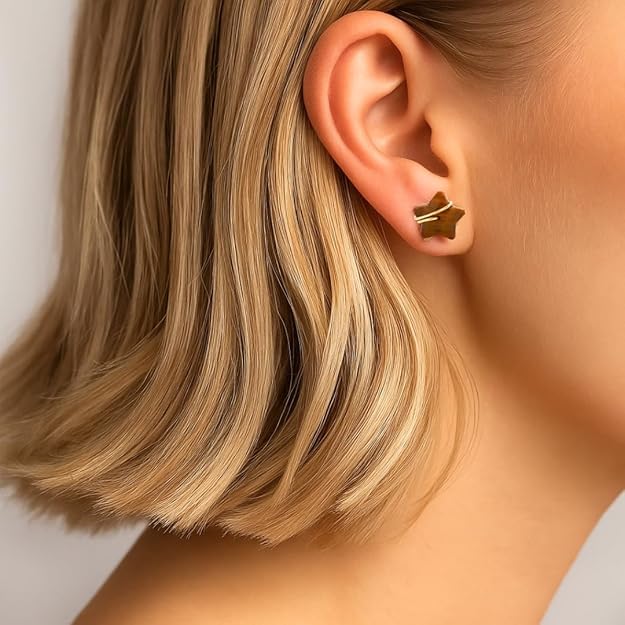 El Regalo Natural Stones Star Stud Earrings- Handcfated Wire Wrapped Celestial Star Earrings for Girls & Women (Brown Tiger Eye)