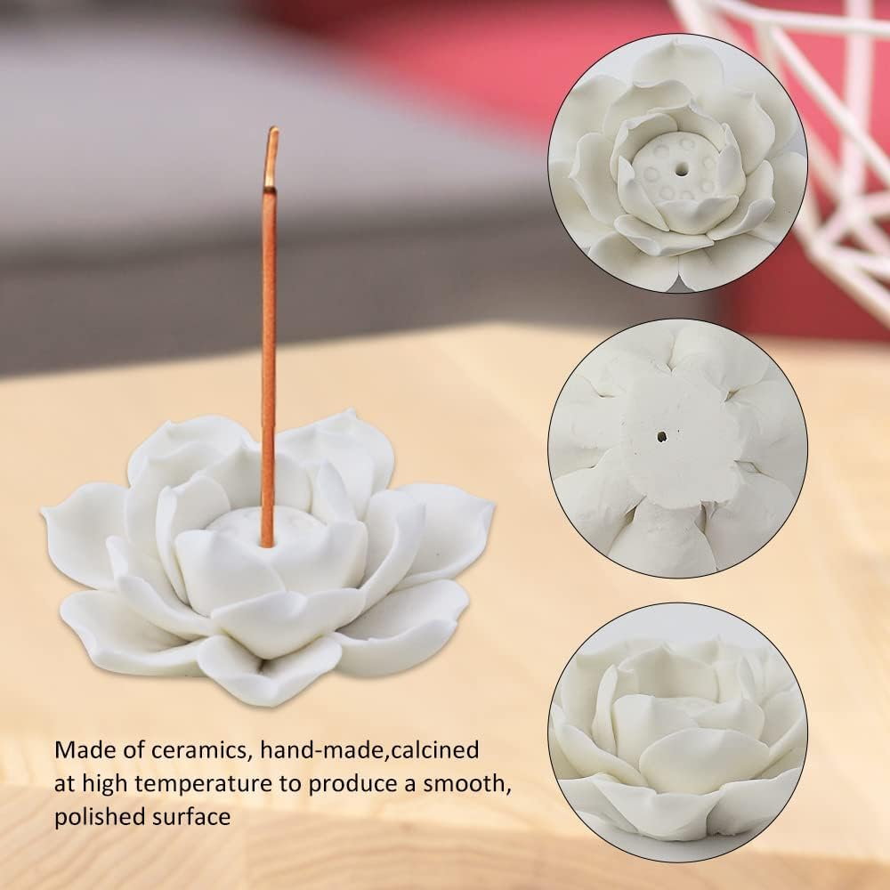 El Regalo White Ceramic Lotus Flower Incense Stick Holder | Elegant for Incense Stick Holder for Home, Office & Meditation Decor | Compact & Stylish Agarbatti Stand Gift for Serenity & Relaxation