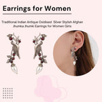 El Regalo Oxidized Bird Earrings with Pearl- Handmade Silver Replica Brass Earrings in Antique Silver Finish for Girls & Women
