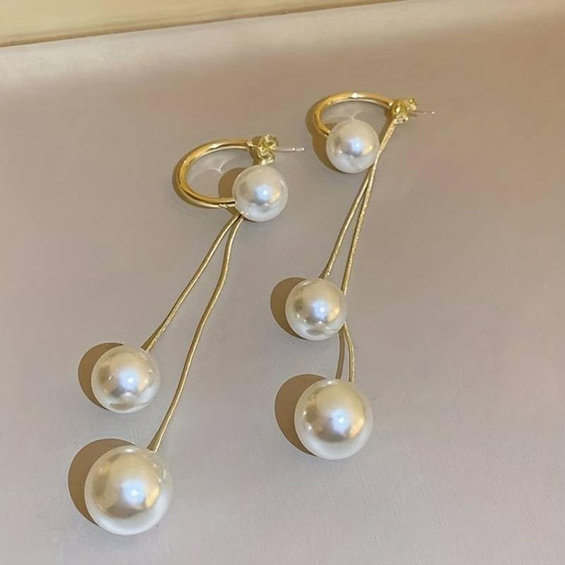 El Regalo Fancy Pearl Earrings- Golden Pearl Tassel Long Statement Earrings for Girls & Women (Pearls Threader Earrings)