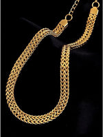 El Regalo Titanium Stainless Steel Flat Cuban Chain Link Braided Choker Chain Necklace for Women Teen- Gold Anti Tarnish Chunky Snake Choker Elegant Jewelry