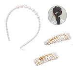El Regalo 3 PCs Pearl Hairband & Pearl Hair Clips Combo | Decoration Hair Band Headband for Kids, Girls and women | Bridal Fancy Party Wedding Pearls Hairbands & Clips (Pearl Hairclips & Hairband-1)