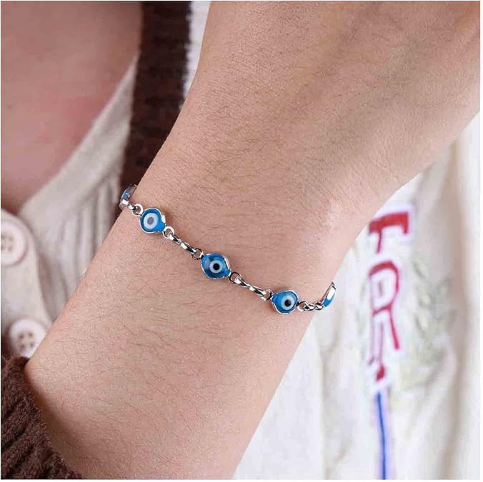 El Regalo Evil Eye Rakhi for Brother/Bhai with Roli Chawal, Rakhi Message Card in Rakhi Gift Box (Silver Blue)