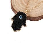 El Regalo u Evil Eye Resin Druzy Hamsa Hand Pendant Necklace for Girls & Women | Evil Eye Modern Pendant Necklace (Black)