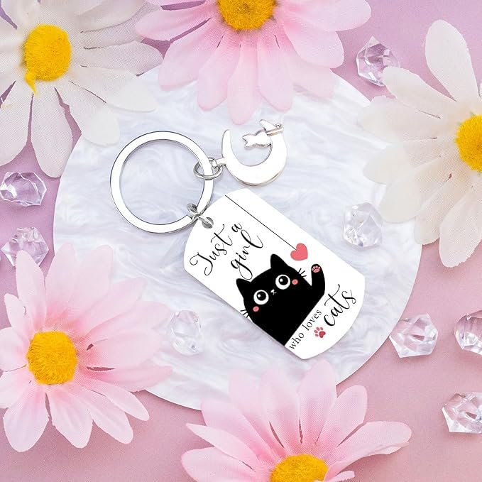 El Regalo Cute Black Cat Keychain - Just A Girl Who Loves Cats Gifts for Cat Lovers, Women, Teens, Girls - Cute Cat Accessories, Stocking Stuffers, Kawaii Keychain for Cat Owners