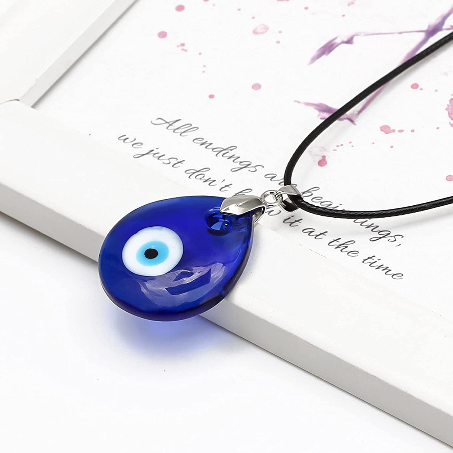 El Regalo 1 PC Big Evil Eye Unisex Pendant Necklace for Girls/Boys/Men & Women - Turkish Blue Evil Eye Big Leather Rope Necklaces (Oval Evil Eye Necklace)