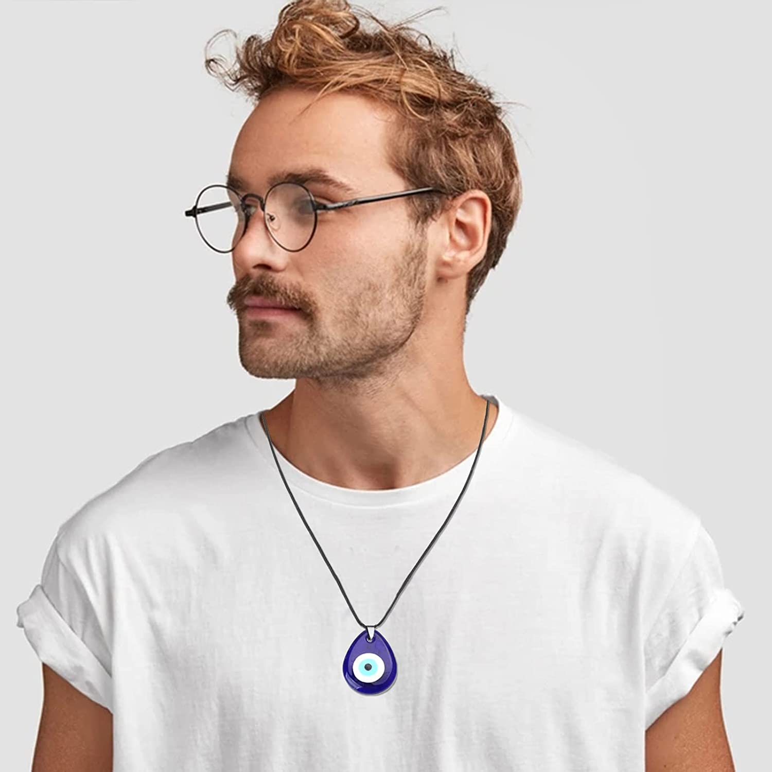 El Regalo 2 PCs Evil Eye Couple Jewelry Set- Evil Eye Big Leather Rope Necklace & Bracelet Set Best Friends/Besties/Couple- Women Men- Valentine's Day Gift (Evil Eye Jewelry Set- 4)