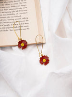 El Regalo Beautiful Enamel Flowers Long Hook Earrings for Women/Girls - Delicate Cute Flowers Charms Hook Earrings (Red Flower)