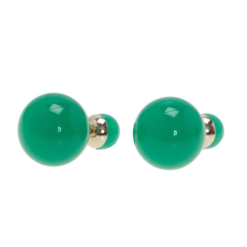 El Regalo Front/Back Green Gold Tone Beads Jacket Earrings- Jade/Emerald-Colored Beads Earrings for Women/Girls
