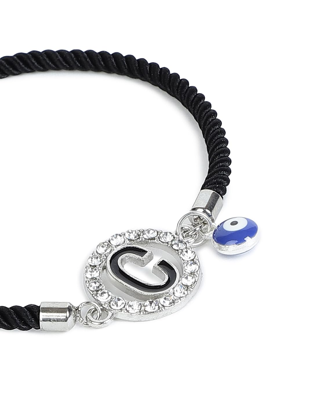 El Regalo Name Initials Evil Eye Bracelet Rakhi for Brother- Name Letter CZ Rakhi with Roli Chawal, Message Card in Rakshabandhan Box for Bhai (Black-C)