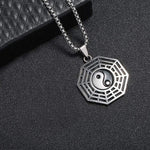 El Regalo Steel Silver Black Tai Chi Yin Yang Bagua Amulet Taoism Eight Trigrams Pendant Necklace for Men & Women