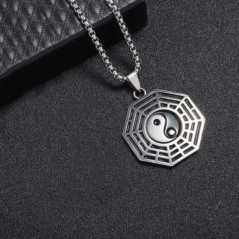 El Regalo Steel Silver Black Tai Chi Yin Yang Bagua Amulet Taoism Eight Trigrams Pendant Necklace for Men & Women