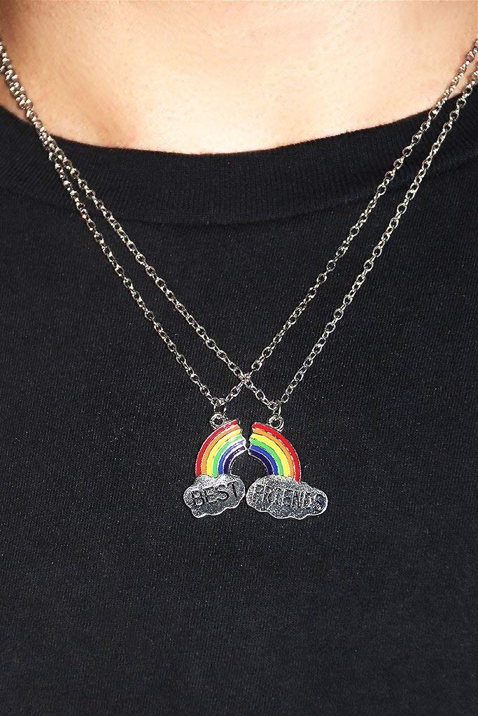 El Regalo Unisex Rainbow 2 PCs Best Friend Pendant Necklace for Besties | Gift for Friends/Siblings/Couples