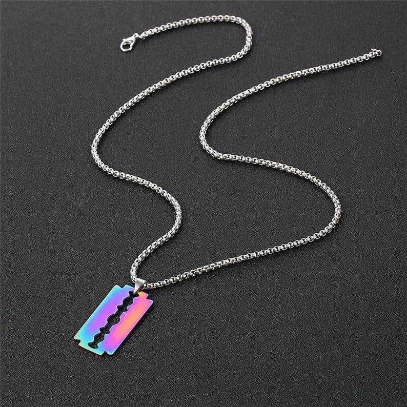 El Regalo 1 PC Men's Stainless Steel Rainbow Razor Necklace for Boys/Men- No Rust/Anti Tarnish Stainless Steel Jewelry for Men- Gift for Him