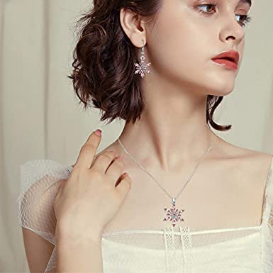 El Regalo Frozn Snowflake Crystal Necklace for Kids/Girls & Women- Crystals Snowflake Pendant Fashion Necklace