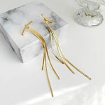 El Regalo Womens Stainless Steel Gold Long Tassel Dangle Drop Front Back Earrings- Hypoallergenic Fringe Drop Sleek Metal Chain Wedding Bridesmaid Earrings