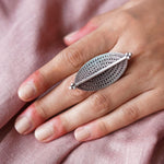 El Regalo Boho Crescent Silver Look Alike Oxidised Adjustable Finger Ring- Brass Oxidized Statement Ring in Antique Silver Finish for Girls & Women