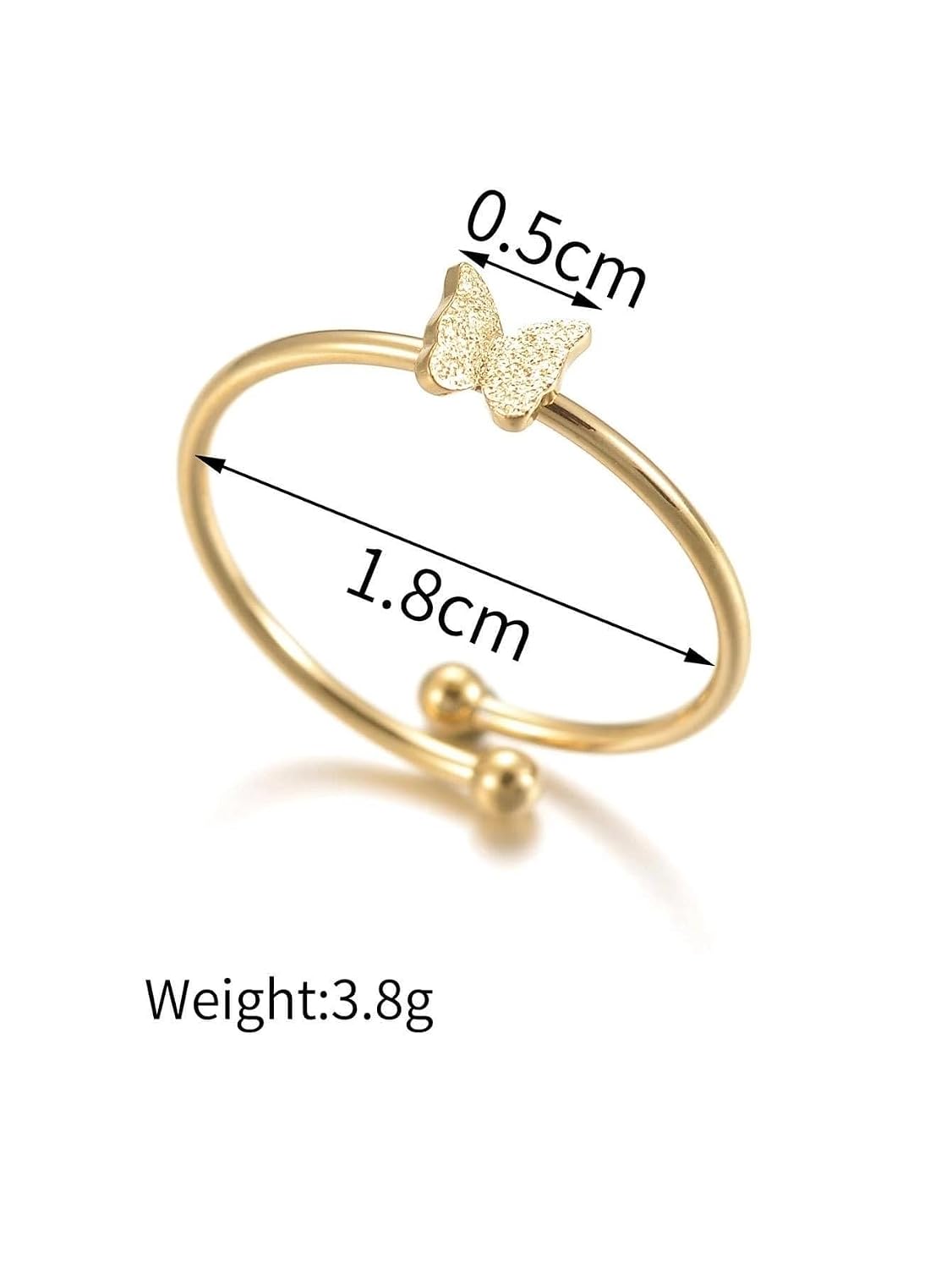 El Regalo 1PC Cute Stainless Steel Butterfly Ring- Anti Tarnish, Adjustable Butterfly Finger Rings for Girls & Women (Gold)