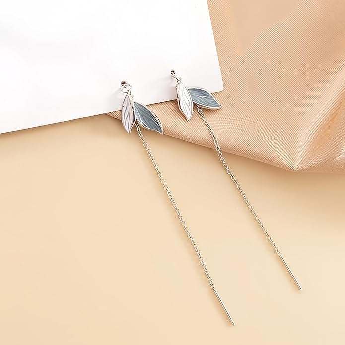 El Regalo Leaves Threader Earrings for Girls & Women- Contemporary Oil Drip Enameled Leaf Tassel Earrings