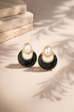 El Regalo Elegant Stainless Steel Pearl Stud Earrings for Women | 18K Gold Plated Vintage Oil Drip Enamel C-Hoop Studs | Anti-Tarnish Boho Western Jewellery (Black)