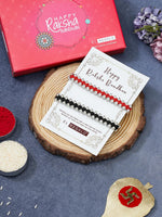 El Regalo Minimalist Beaded Bracelet Rakhi For Bhai, Red Thread & Silver Beads, 25cm, Silver Red