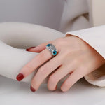El Regalo Women Adjustable Eye Owl Ring- Retro Gothic Trendy Vintage Owl Band Finger Rings (Blue)