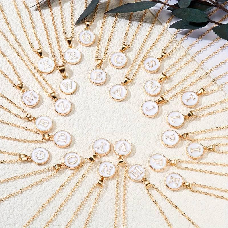 El Regalo Personalized Name Initial Letters Pendant Necklace-Enamelled Name Initials Pendant with Stainless Steel Chain (E),Gold