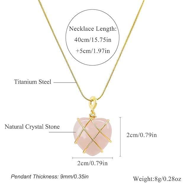 El Regalo Rose Quartz Heart Opal Pendant Necklace for Women & Girls - Elegant Light Pink Crystal Necklace - Romantic Jewelry for Birthday, Anniversary & Valentine's Day